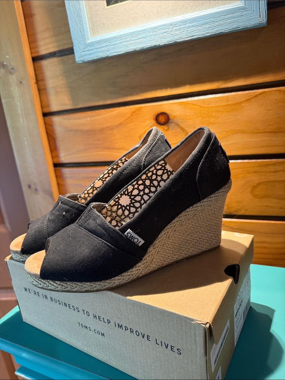 Toms Black Canvas Wedges